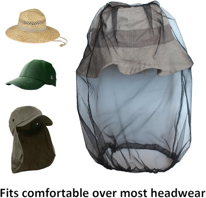 Anvin Mosquito Head Mesh Nets Gnat Face Netting for No See Ums Insects Bugs Gnats Biting Midges from Any Outdoor Activities, Works Over Most Hats Comes with Free Stock Pouches (3pcs, Grey+Black+White)
