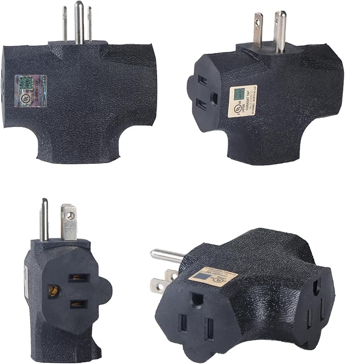 3 Way Plug Adapter - UL Listed - Outdoor Outlet Splitter 3 Prong - Electrical Outlet Extender, Wall Outlet Expander, Outdoor Heavy Duty Triple Plug Outlet Adapter 3PCS Black