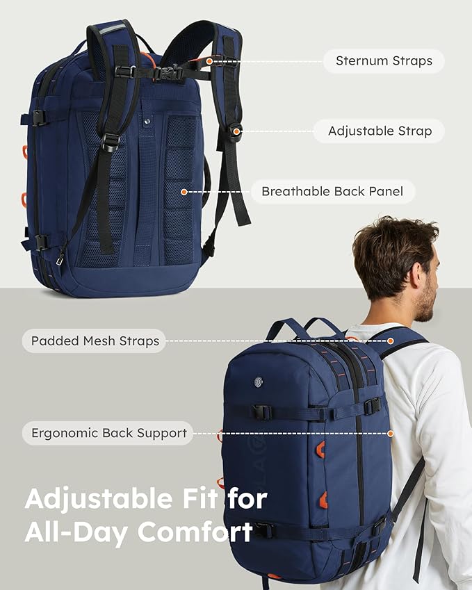 Tolaccea Travel Laptop Backpack, Large Carry on Backpack Flight Approved Convertible Duffle Luggage Bag Daypack Work Business Rucksack Fits 16" Laptop for Men Women 3 Carrying Ways, 40L-50L Expandable