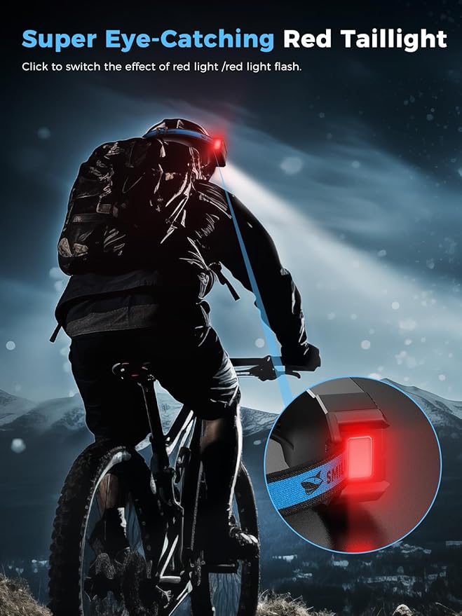 Smiling Shark Headlamp, 2 Pack Head Lamps Led Rechargeable 6 Modes 7*White Lights 270° Lighting Width Motion Sensor Red Tail Light for Camping Fishing Repairation, LED-Headlamp-Rechargeable-Light