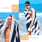 Exclusivo Mezcla 2 Pack Cotton Oversized 35x70 Inches Cabana Stripe Beach Towels, Super Absorbent Soft Plush Pool Bath Towel (Charcoal Grey)