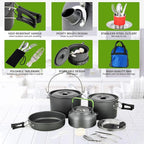 MEETSUN Camping Cookware Set - 37 PCs, Large Size Hanging Pot with Camping Pots and Pans, Camp Cooking Set for 6 People, Mess Kit with Cups, Dishes, Forks, Spoons, Knives for Outdoor Picnic