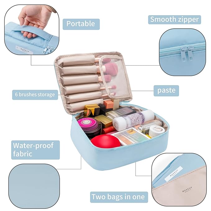 Queboom Travel Makeup Bag Cosmetic Bag Makeup Bag Toiletry bag for women and men (Blue)