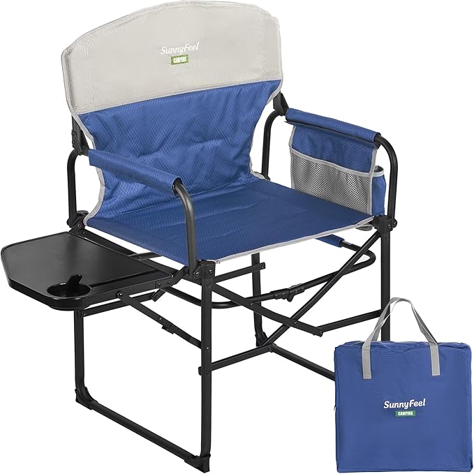SUNNYFEEL Camping Directors Chair, Heavy Duty,Oversized Portable Folding Chair with Side Table, Pocket for Beach, Fishing,Trip,Picnic,Lawn,Concert Outdoor Foldable Camp Chairs