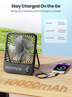 Warmco 10000mAh Portable Travel Fan 7-inch, [10-24H Runtime] Ultra-thin Digital Display Small Desk Battery Operated Fan for Camping, Office, Bedroom, Cruise Essentials 2025