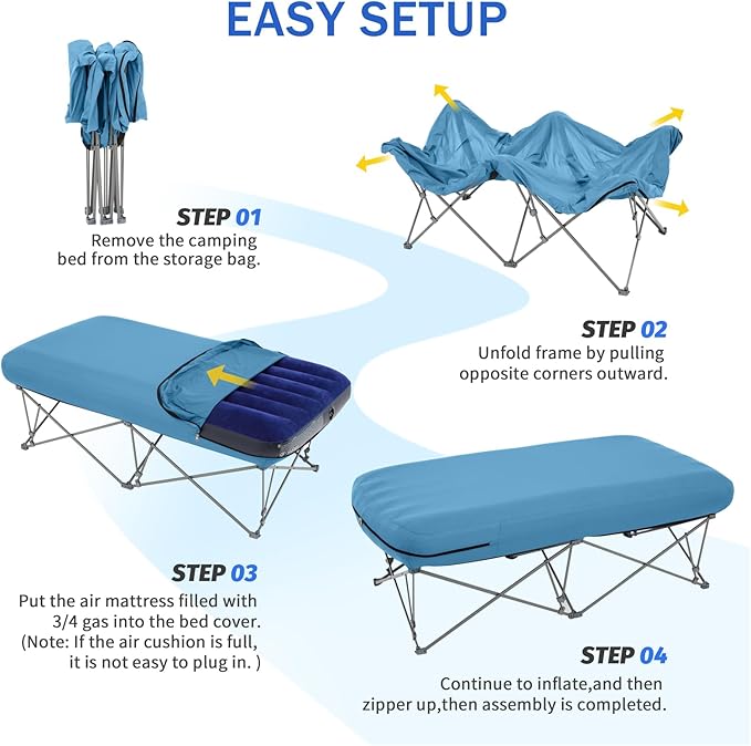 KAMPKEEPER Camping Cot,Camping Cots for Adults,Folding Camping Cot with Inflatable Air Mattress and Carry Bag,for Outdoor Travel Camp Beach Vacation (not Included The Airpump)