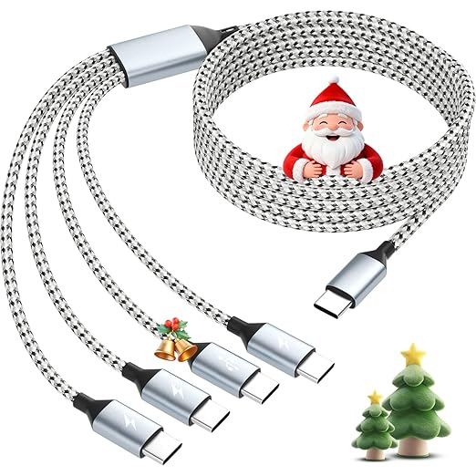 USB C Multi Charging Cable, Dual Type C Cable 1Pack 5FT, USB C Splitter with 4 Type-C Connectors,4 in 1 Multiple Nylon Braided Cable Compatible with iPhone 17 16 15 Pro Max/Galaxy/Tablets/Google.