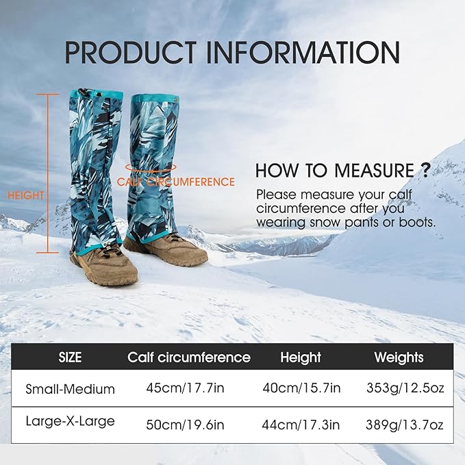 Waterproof Adjustable Leg Gaiters for Men and Women Snow Boot Gaiters for Hiking in Hunting Sand and Mud Mountain Climbing or Snowshoeing