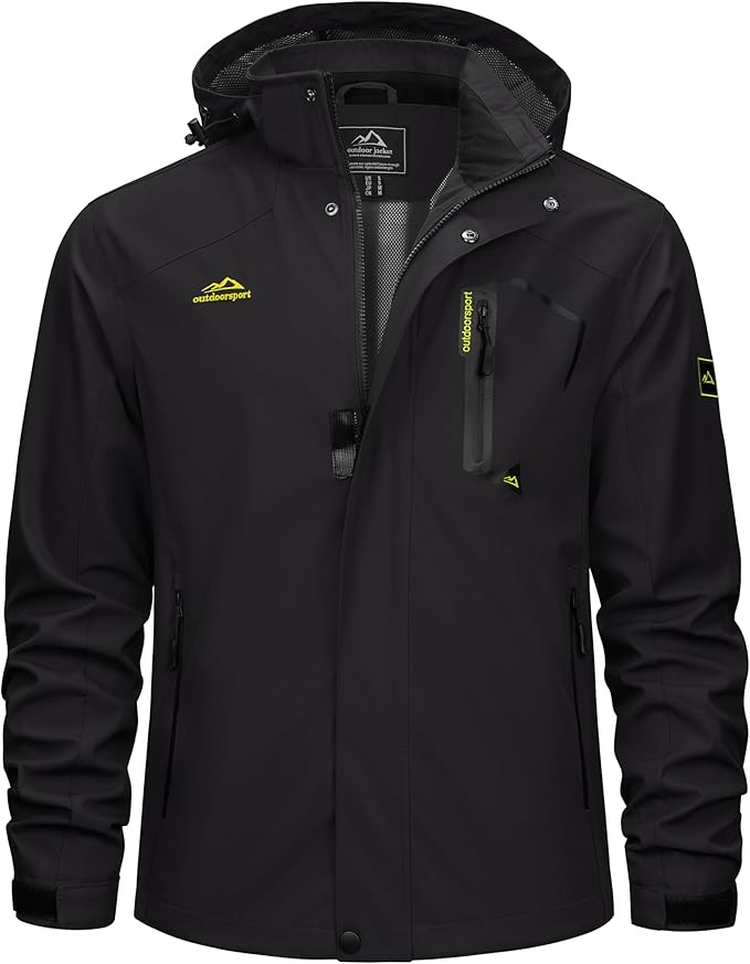 TACVASEN Men's Rain Jacket Lightweight Windbreaker with Hooded Water Resistant Outdoor Raincoat for Hiking Travel Camping