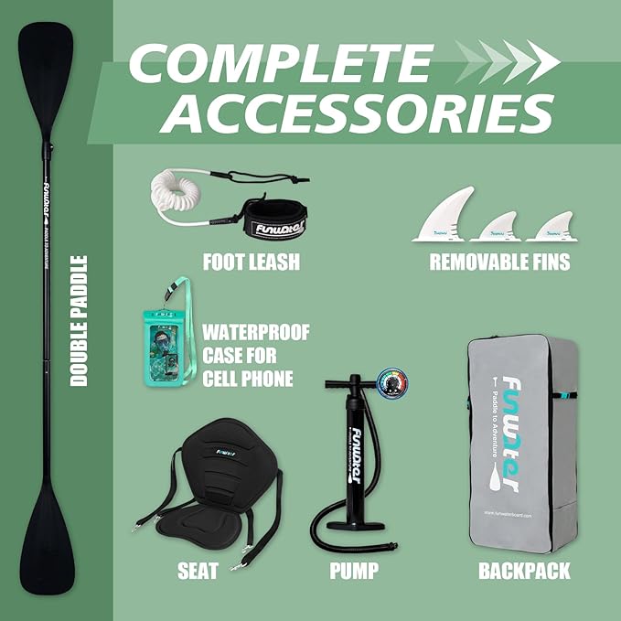 FunWater Inflatable Stand Up Paddle Board with Premium SUP Paddleboard Accessories, Anti-Slip EVA Deck, 11'/10'6'' Paddle Boards for Adults & Youth of All Skill Levels