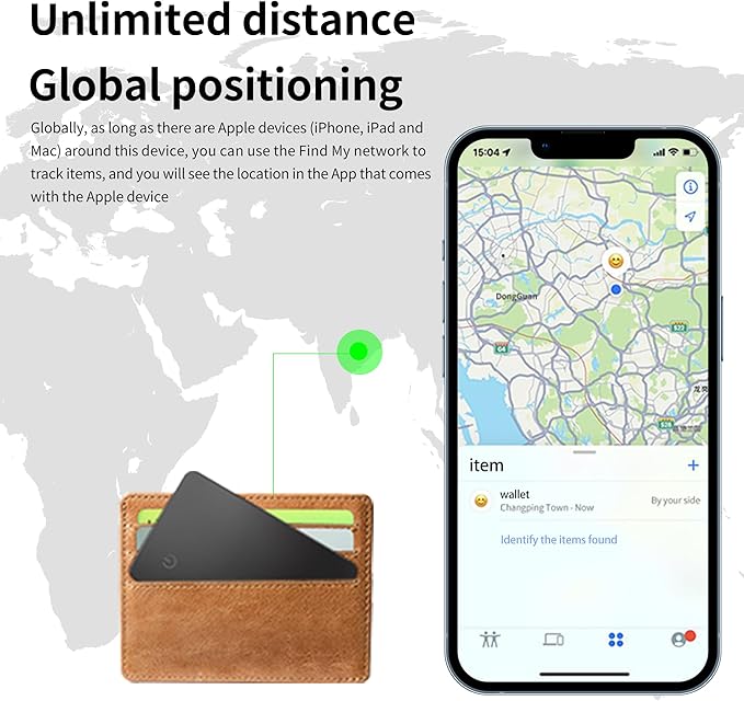 Wallet Finder Item Locator Card for Men - (iOS Only) SEVEN SWAN Bluetooth Tracker iPhone Find My Anti-Loss for Keys, Luggage Tags, Passports