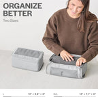 Compression Packing Cubes for Travel - Luggage Organizer Bags - Double Zipper Packing Cubes for Suitcases (2-Pack, Light Grey)