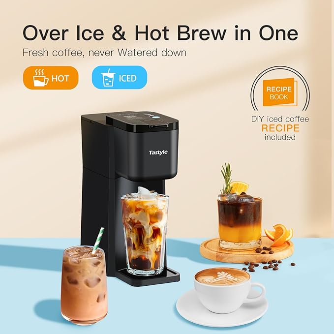 Mini Hot and Iced Coffee Maker Single Serve, for K Cup and Ground, 6 to 14 Oz Brew Sizes, with Recipe Book, for Home, Travel, RV, Office and Dorm, Classic Black (2.0 Version)