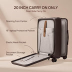 NINETYGO Carry On Luggage 22x14x9 Airline Approved, 20 Inch Suitcase with Front Compartment, Coffee-Infused PC Hard Shell, Eco-Friendly, Cup Holder, Clamshell, TSA Lock, Spinner Wheels (Latte)