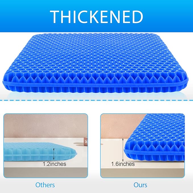 Hvllyan Gel Seat Cushion for Long Sitting (Thick & Extra Large), Gel Cushion for Wheelchair Soft, Chair Cushion, Car Seat Cushion Breathable, for Office Chair for Hip Pain