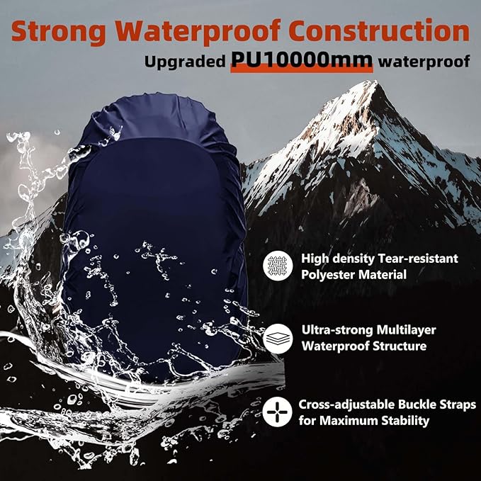 Frelaxy Waterproof Backpack Rain Cover, 10000mm Waterproof Level, Upgraded Ultra-Strong Multilayer Structure, Antislip Cross Buckle Strap, Ultralight Compact Portable, for Hiking, Camping, Traveling