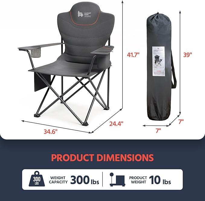 OUTSIDER Folding Camping Chair Heavy Duty Folding Chair 400lbs Oversized Outdoor Chairs with Cup Holder, Cooler Bag, Storage Pocket & Lumbar Support (Style-2, 1pc)