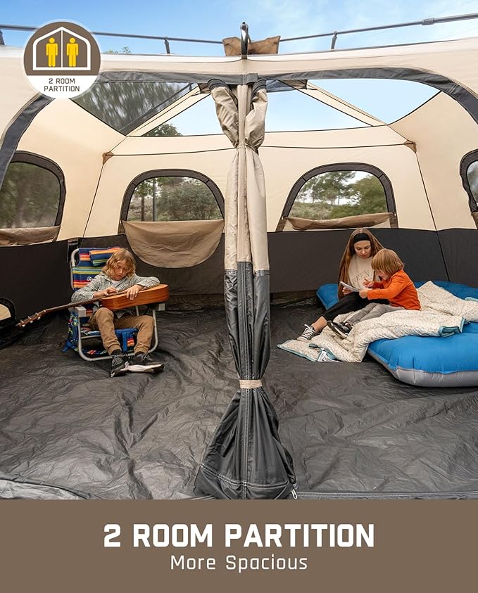 FanttikOutdoor Camping Tent 4/6/8/10 Person Instant Cabin Tent Setup in 60 Seconds with Rainfly & Windproof Portable with Carry Bag for Family Camping & Hiking