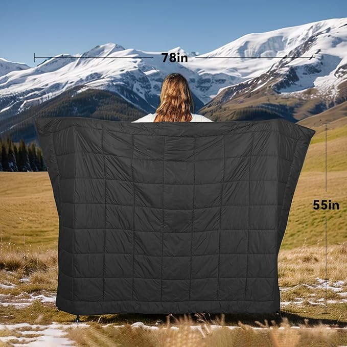 Outdoor Camping Blanket,Lightweight Waterproof Puffy Camping Blanket,Portable Camping Quilt for Travel, Picnic, Hiking,Camping (Black)