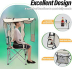 BDL Camping Chair with Canopy Shade Portable Folding Beach Chairs with Cooler, Mesh Backrest, Cup Holder, and Pocket for Camping, Fishing, Beach, and Sports,White