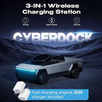 CyberDock 3-in-1 Wireless Charging Station for iPhone with Car Model 1:25 Scale, Qi2 Certified Mag-Safe Charger for iPhone iWatch AirPods, Rotating Charger with Ambient Light, 30W Adapter, Sliver