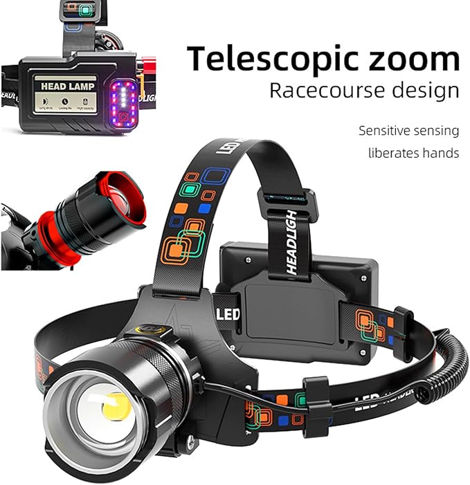 Headlamp Rechargeable 90000 Lumens Ultra Bright Head Lamp Super Bright Hard Hat Light Zoomable IPX54 Headlight Camping Accessories 6 Modes Waterproof Headlight Camping Gear for Adults Cycling Running