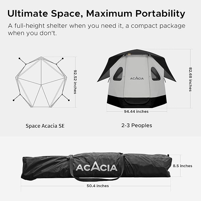 Space Acacia Lite Camping Tent | 2/3/4/8 Person Pop Up Tents for Camping | Lightweight & Durable Beach Tent | Level 7 Wind Resistance, UPF 50+ | Quick Setup for Camping & Backyard