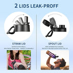 KXIAOCHEN Insulated Water Bottle, Stainless Steel Water Bottle, 2 Lids (Straw and Handle Lid),Wide Mouth Metal Water Bottles Keep Hot and Cold, Double Walled, Thermo Mug, Metal Canteen