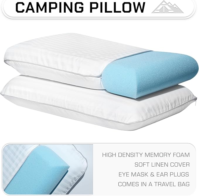 Camping Pillow 2 Pack — Camp Pillow, Memory Foam Pillows 2 Pack — for Sleeping Bag & Hiking, Reliable & Comfortable