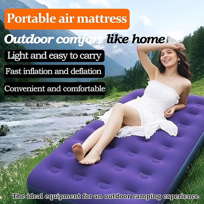 Foldable Inflatable air Mattress, Suitable for Indoor and Outdoor air Mattress, Thickened Waterproof, can be Used for Camping Tents (excluding Inflation Tools (Small Double)