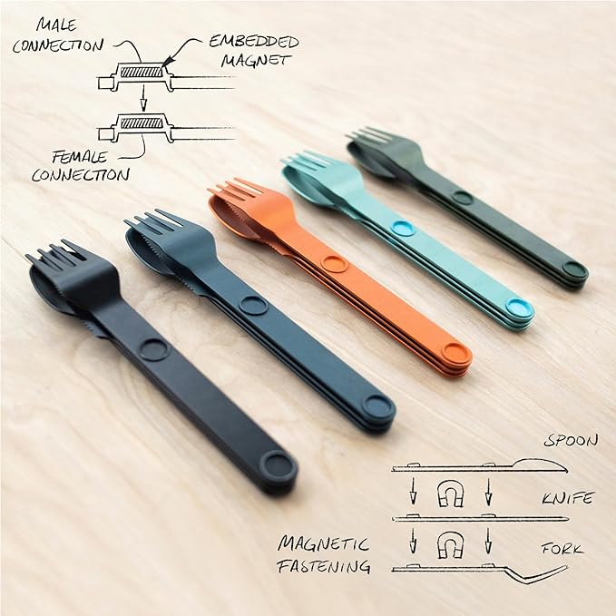 FULL WINDSOR – MAGWARE- Magnetic Camping Cutlery Set- Travel Silverware with case, Kids Lunch Box Set, Outdoor Flatware Utensils, Portable Repurposable Essentials Knife, Fork & Spoon- Turquoise (3PCS)