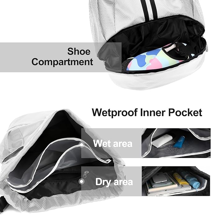 Hoedia Sports Drawstring Backpack - String Swim Gym Bag with Shoes Compartment and Wet Proof Pocket for Women and Men
