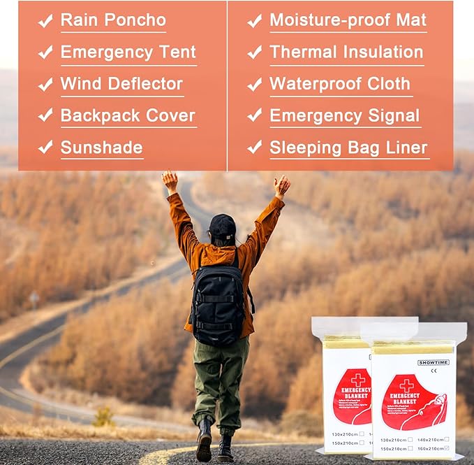 Emergency Blankets Mylar Thermal Blanket (10 Pack-Gold&Silver) 84"x52" Space Blankets Survival for First Aid,Camping,Car Emergency Kit,Outdoor Camping,Hiking,First Aid,Marathon