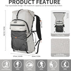 Hiking Backpack for Men and Women, 30L Waterproof Camping Backpack with 3L Water Bladder and Rain Cover, Lightweight Outdoor Sport Travel Daypack Rucksack for Climbing Cycling (Light gray)