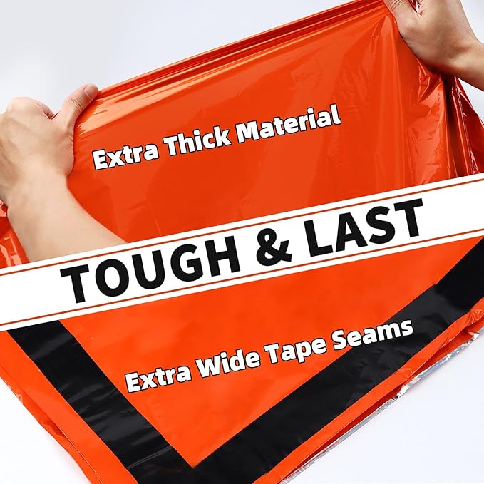 Frelaxy Emergency Sleeping Bag 1-Pack/2-Pack, Extra-Thick Compact Survival Bivy with Whistle, Storage Pouch, and EVA case, Perfect for Survival Kits (Orange - 2 Pack)