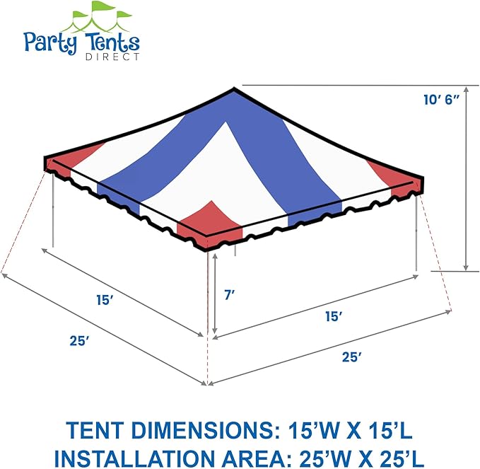 Party Tents Direct 20'x20' Weekender Canopy Pole Tent - Easy Up Canopy Tent with 80 Person Capacity - Outdoor Canopies for Parties, Weddings, & Events (Red, White and Blue)