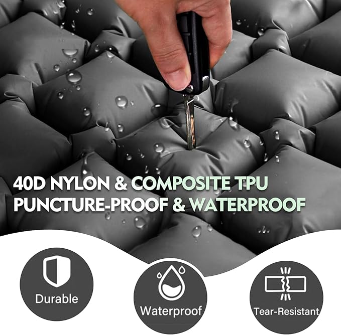 Camping Sleeping Pad, Ultralight Camping Mat with Pillow Built-in Foot Pump Inflatable Sleeping Pads Compact for Camping Backpacking Hiking Traveling Tent (Grey, Single)