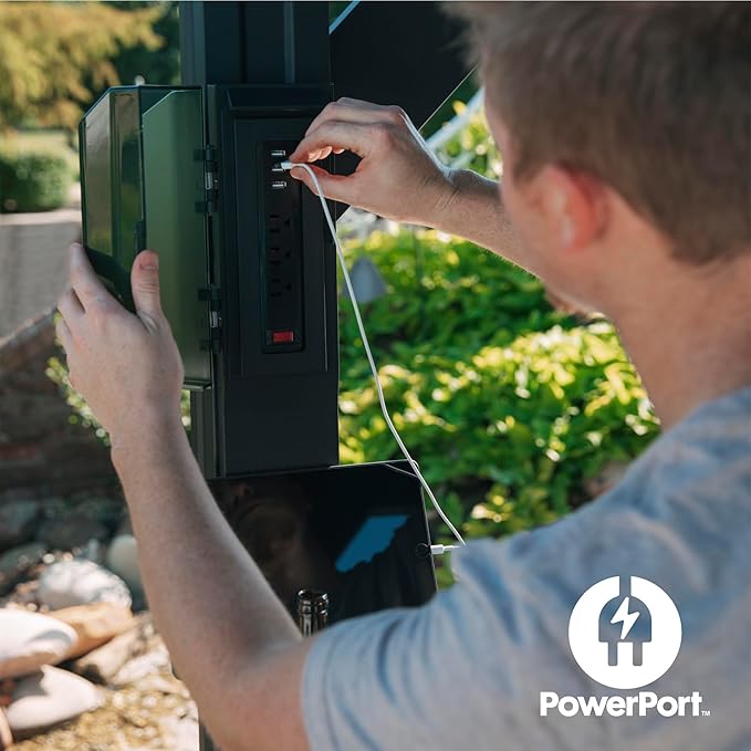 Backyard Discovery Rockport XL 12' x 6' Galvanized Steel BBQ Grill Gazebo Pavilion with Hardtop Steel Roof, Bar Tops, Powerport, Snow Support, Wind Resistance, Cook Station for Outdoor Patio or Deck