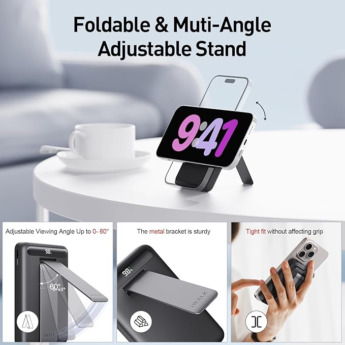 iWALK Qi2 Certified 15W Magnetic Wireless Power Bank, 10000mAh Portable Charger with Adjustable Stand & LED Display, Fast Charging for iPhone 16/15/14/13/12 Pro/Pro Max/Plus/Mini
