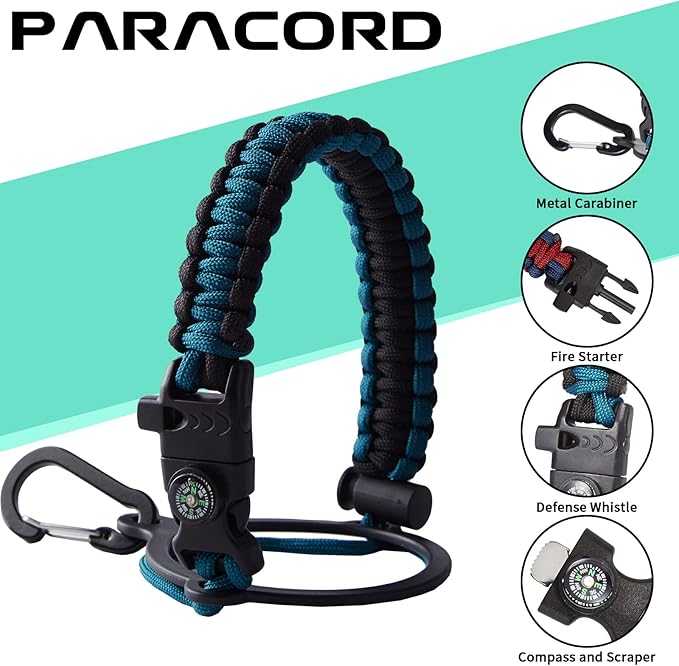 Vacuum Insulated Water Bottle 40oz - with Straw & Spout Lids, Paracord Handle, Shoulder Carrier Bag, Sport Stainless Steel,Double-Wall Metal Water Bottle Thermo Hydro Mug Flask