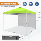 EAGLE PEAK Pop Up Canopy Tent with 1 Sidewall, Easy Setup Event Tent, Outdoor Sun Shade, Wheeled Carry Bag, Stakes and Guy Ropes, Instant Canopy 10x10, Neon Green