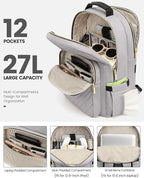 LOVEVOOK Laptop Backpack Purse for Women, Work Travel Computer Bags, College School Backpack for Student Girl, Quilted Casual Daypack with USB Port, Fit 15.6 Inch Laptop, Grey