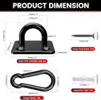 sprookber 304 Stainless Steel Pad Eye Snap Hooks, M6 Heavy Duty Ceiling Hooks, 800 lb Capacity Hammock Swing Hanging kit, Plant Hangers, Marine Hardware Staple Hook Loop with Screws, Set of 8(Black)