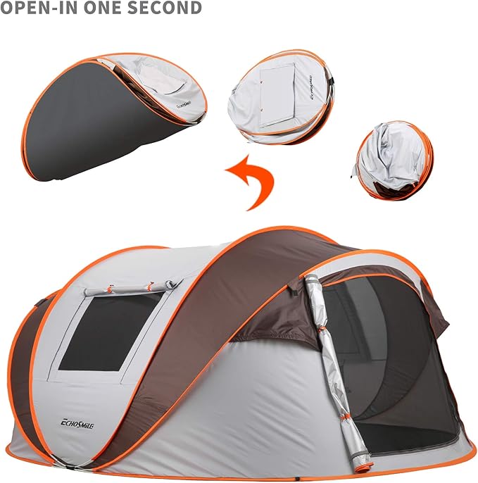 EchoSmile Instant Pop Up Camping Tent, 2/4/6 Person, Easy Setup Tent, Water Resistant Dome, Portable with Carry Bag