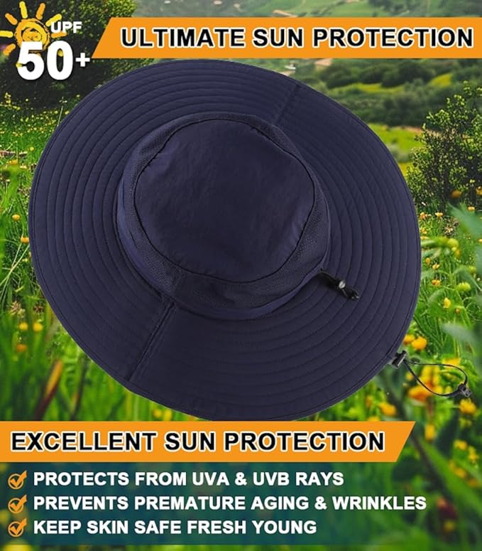 Home Prefer UPF50+ Mens Sun Hat Wide Brim Fishing Hat Foldable Large Brim UV Protection Sun Hat for Men Women Beach Gardening