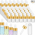 100 Pcs Mini Glass Oil Dropper Bottle Bulk, Clear Essential Small Empty Bottles Sample Containers Perfume Liquid Vials with Cap for Traveling (1ml,2ml,3ml,5ml,Gold)