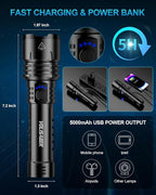 Flashlight 2000 High Lumens with Ignition Lens, Rechargeable Super Bright Zoomable LED Flash Light, 5 Modes Waterproof Handheld Powerful Tactical Flashlights for Camping Essentials Emergency