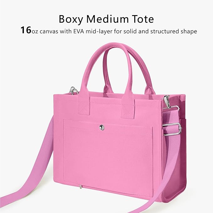 TOPDesign Heavy-Duty Canvas Tote Bag for Women, Adjustable Crossbody/Shoulder Handbag with 9 Pockets, Everything Tote