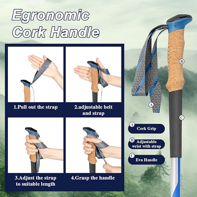 Hiking Poles, Ultra-Light Telescopic Trekking Poles,Portable Walking Sticks with Adjustable Height for Men and Women