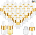 100 Pcs Mini Glass Oil Dropper Bottle Bulk, Clear Essential Small Empty Bottles Sample Containers Perfume Liquid Vials with Cap for Traveling (2 ml,Gold)